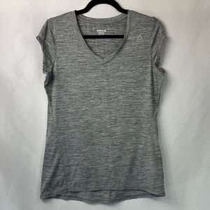 Reebok Heather Gray V-Neck Short Sleeve Athletic Tee